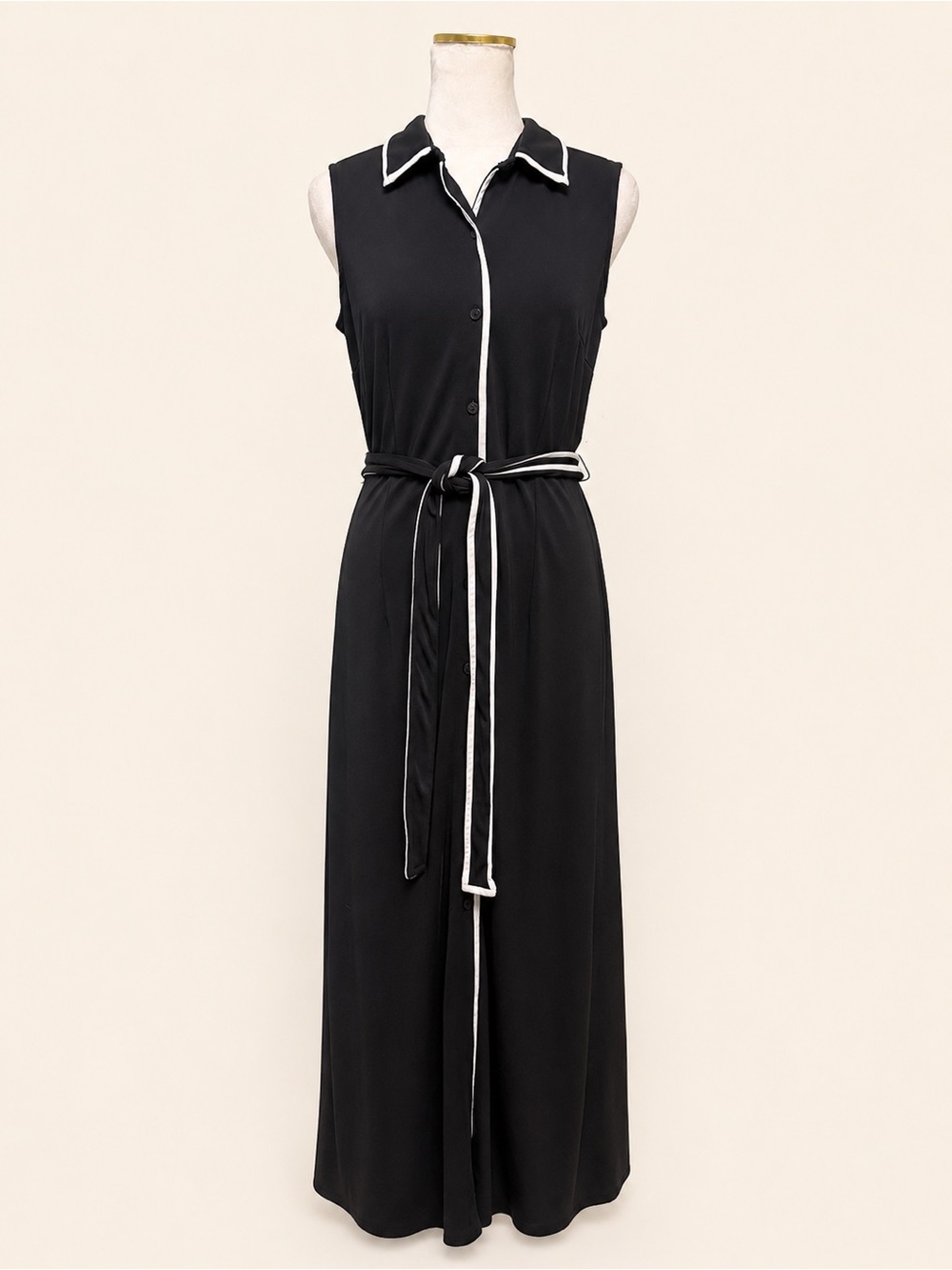 Talbots Black Maxi Shirt Dress with White Piping